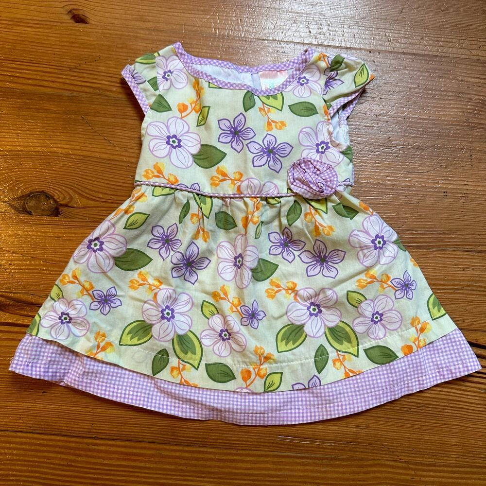 Kidgets green purple floral check short sleeve dress‎ SIZE 18M